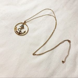 Gold Anchor Pendant Long Necklace